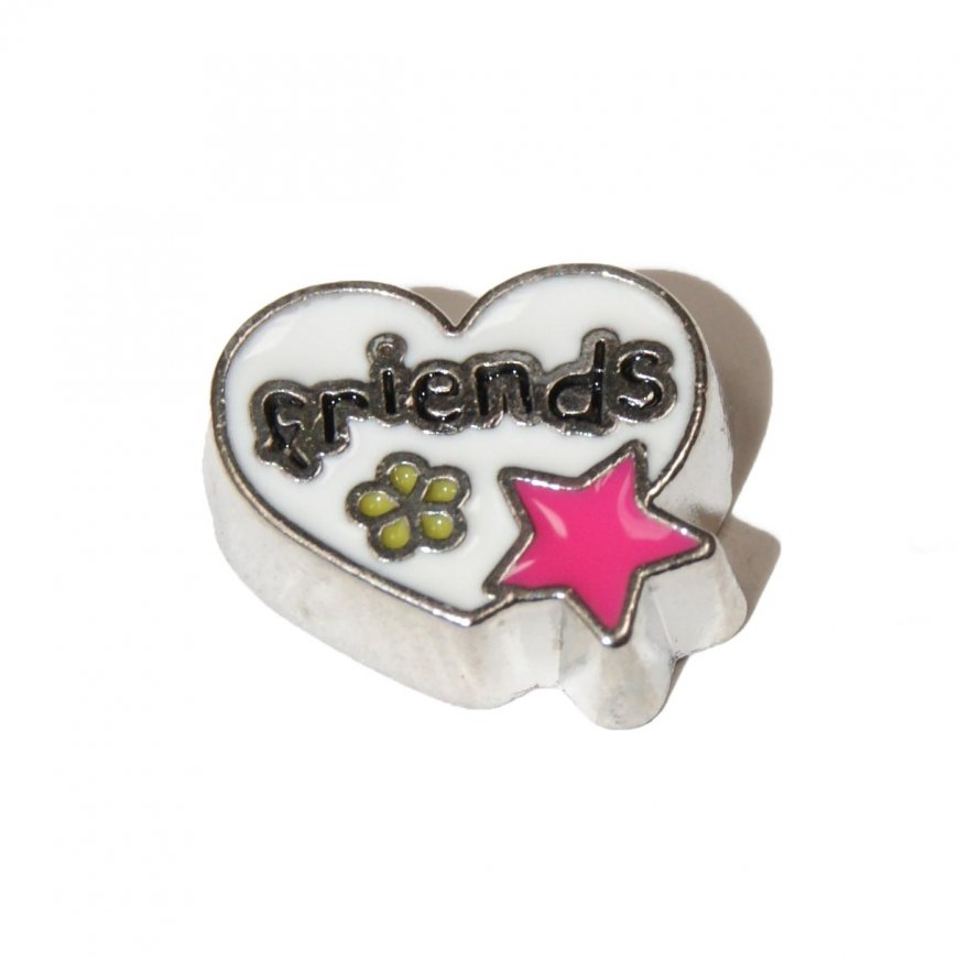 Friends in heart with star - 9mm floating charm - Click Image to Close