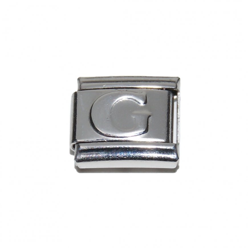Silver coloured letter G - 9mm Italian charm - Click Image to Close