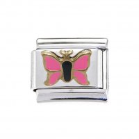 Gold and pink butterfly new - enamel 9mm Italian charm