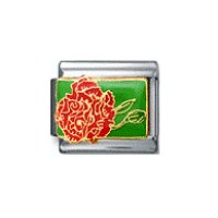 Red carnation on green background - 9mm Italian charm