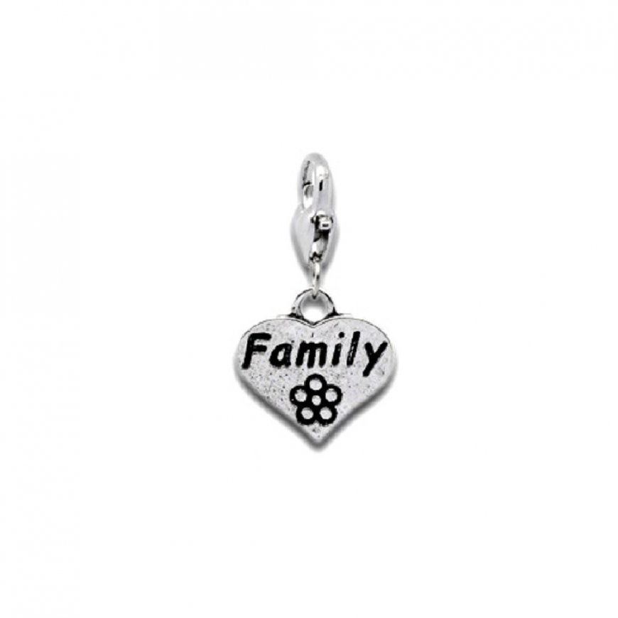 Clip on charm - Heart with flower - Family - Click Image to Close