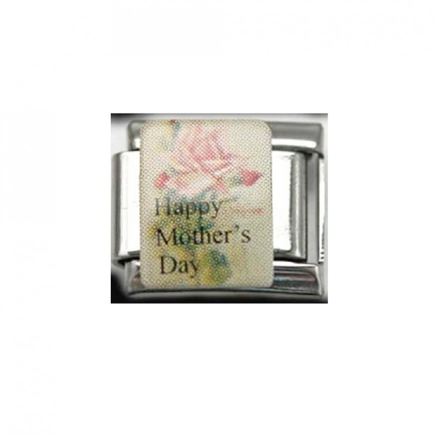 Happy Mother's day - with rose enamel 9mm Italian charm - Click Image to Close