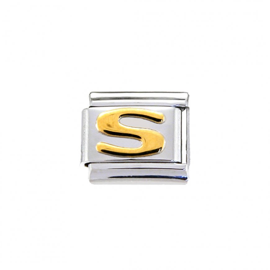 Gold colour Letter S - 9mm Italian charm - Click Image to Close