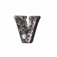 V Letter with stones - floating locket charm
