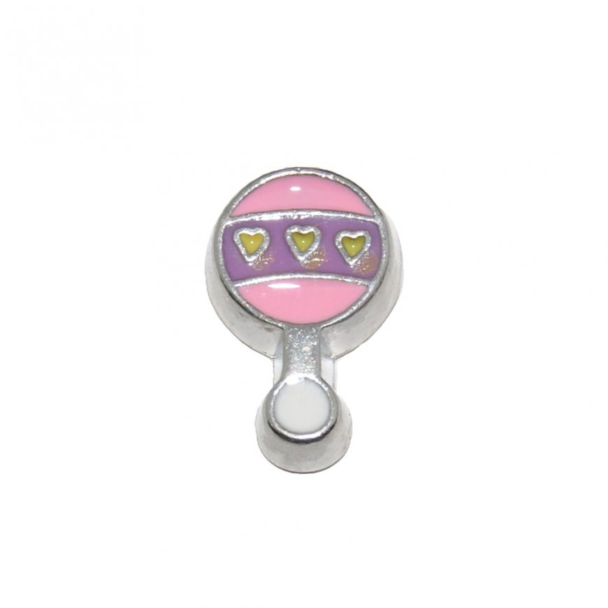 Pink and purple baby rattle - baby girl 9mm floating charm - Click Image to Close