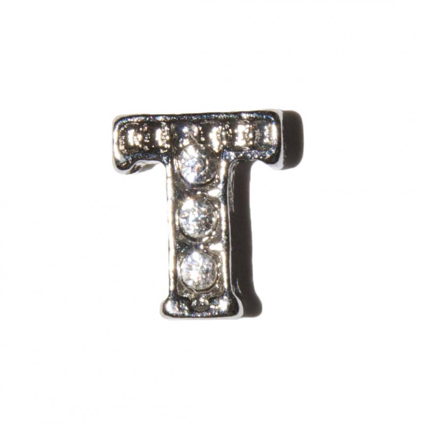 T Letter with stones - floating locket charm - Click Image to Close