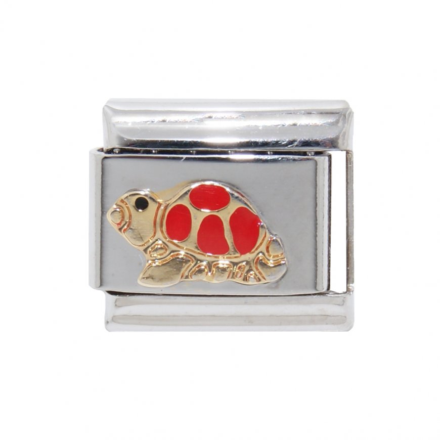 Turtle red and gold - 9mm Enamel Italian Charm - Click Image to Close