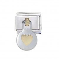 Gold heart on silver dangle 9mm classic Italian charm