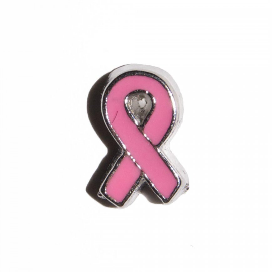Breast Cancer ribbon with silver trim 8mm floating locket charm - Click Image to Close