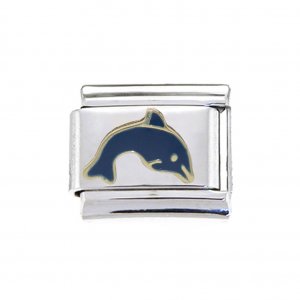 Blue and gold dolphin - enamel 9mm Italian charm
