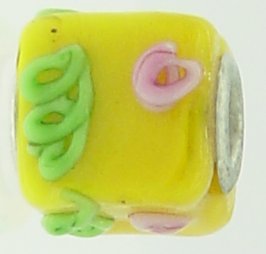 EB81 - Glass bead - Yellow pink and green cube - Click Image to Close
