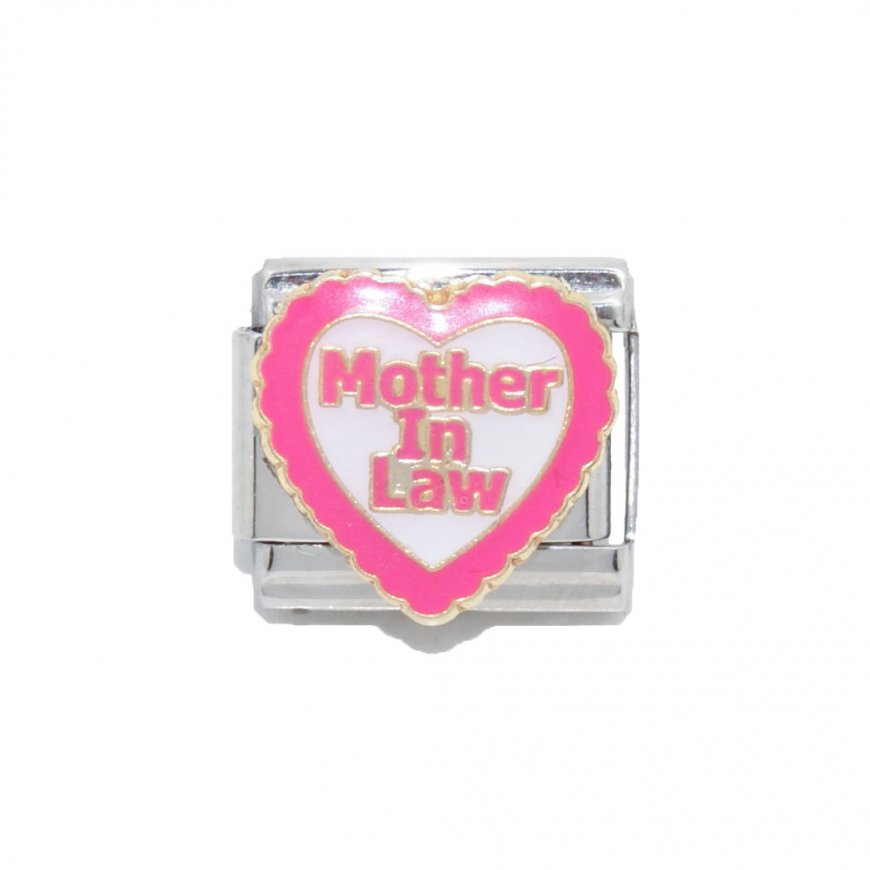 Mother in Law in pink heart - 9mm Enamel Italian charm - Click Image to Close