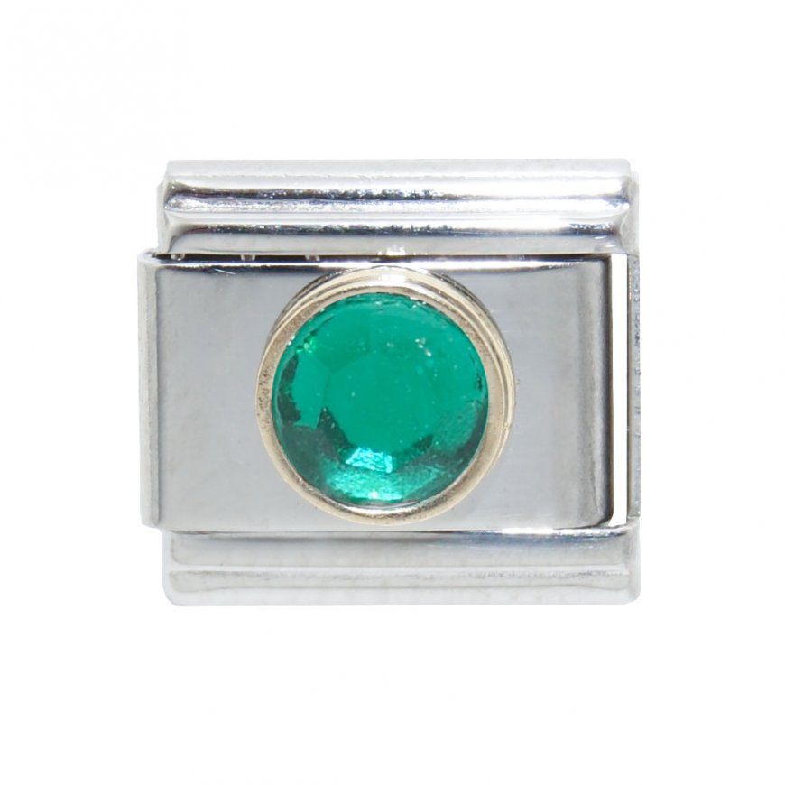 May Birthstone - Emerald - Gold outline circle charm - Click Image to Close