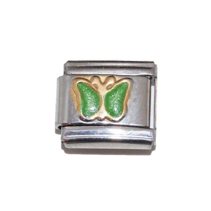 Green sparkly butterfly enamel 9mm Italian Charm - Click Image to Close