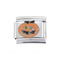 Pumpkin sparkly - enamel 9mm Italian charm