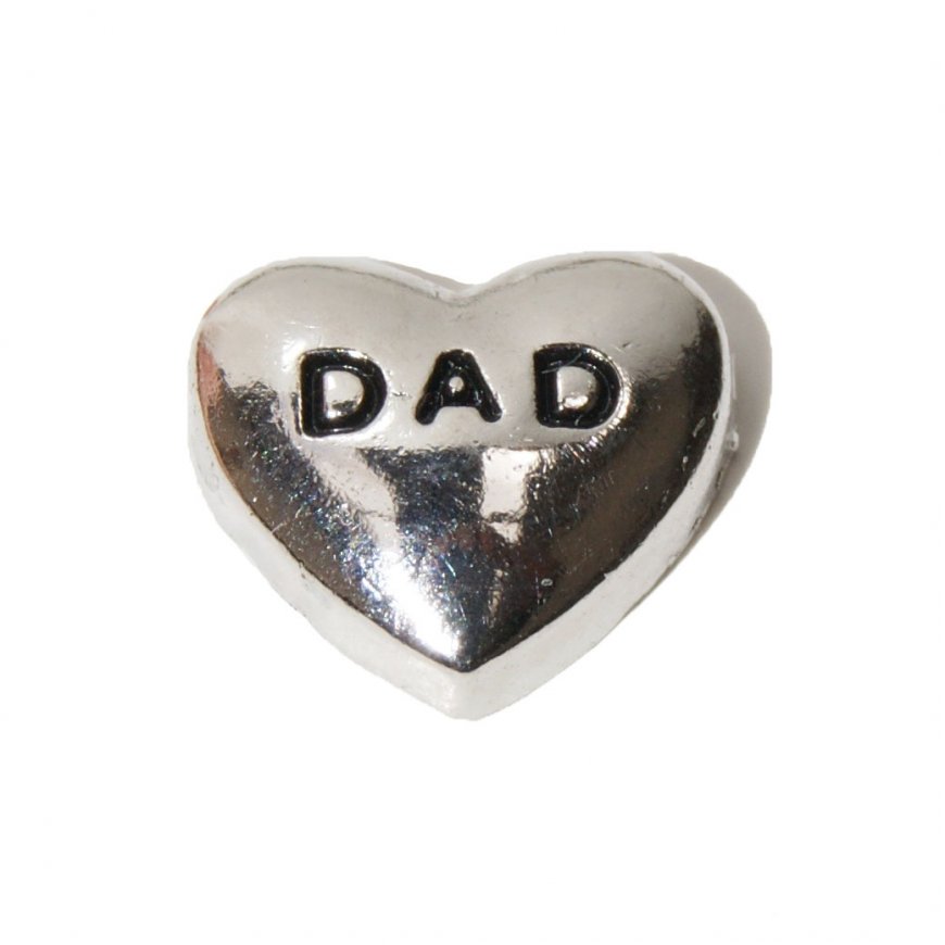 Dad on silvertone heart 8mm Floating locket charm - Click Image to Close