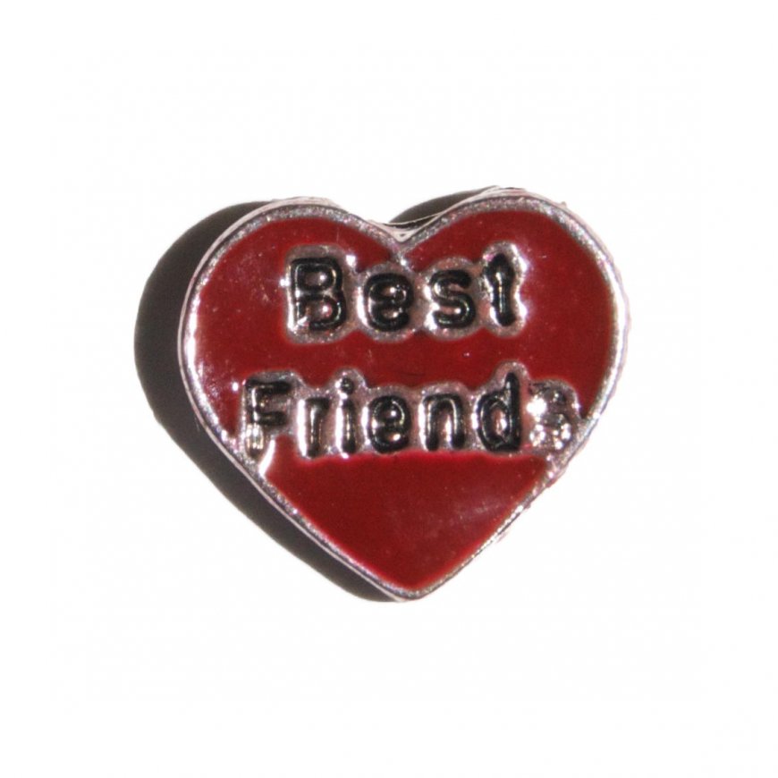 Best Friend in red heart - 8mm floating locket charm - Click Image to Close