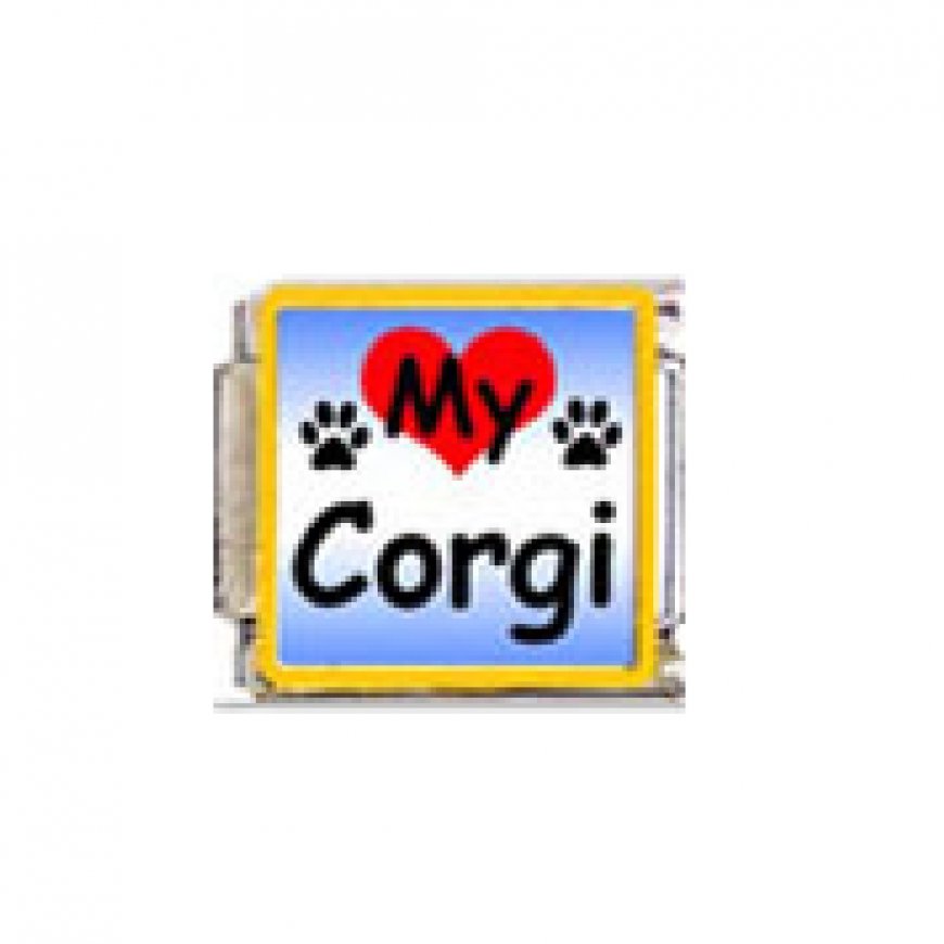 Love my Corgi - dog - enamel 9mm Italian charm - Click Image to Close