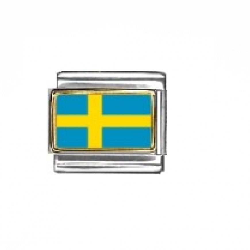 Flag - Sweden photo enamel 9mm Italian charm - Click Image to Close