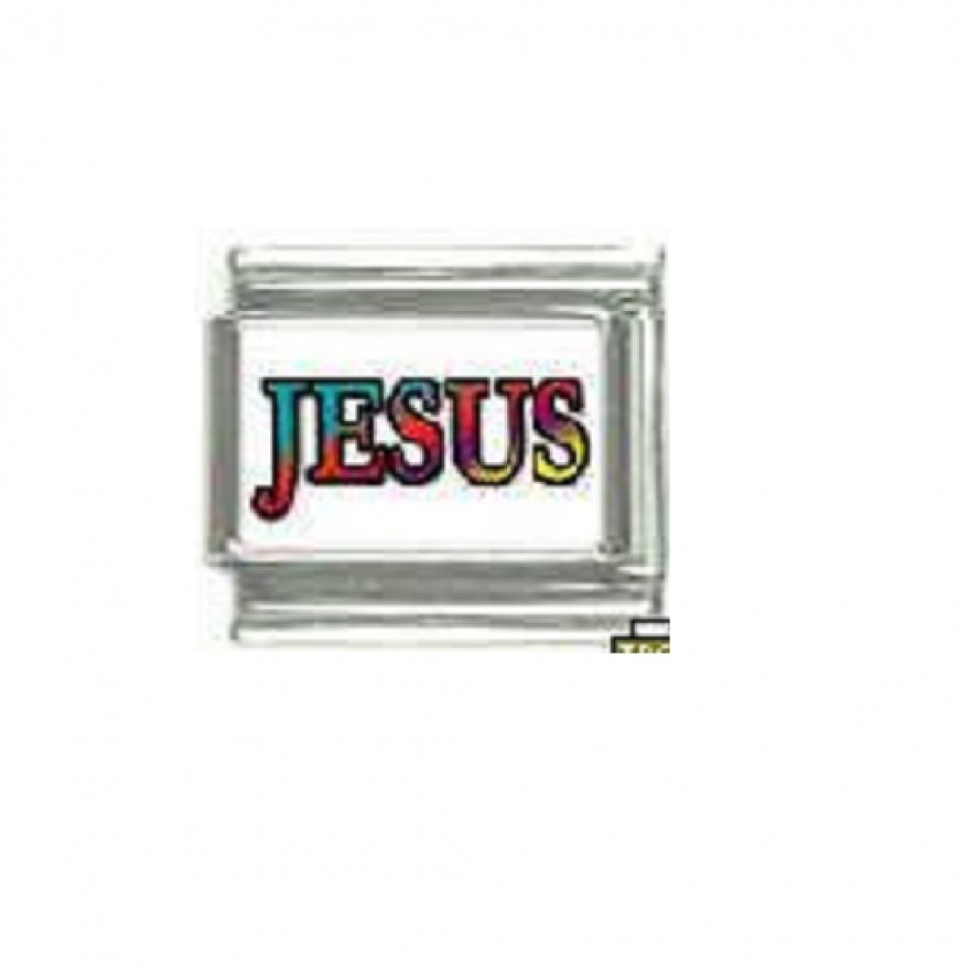 Jesus multi coloured on white - 9mm photo Italian charm - Click Image to Close