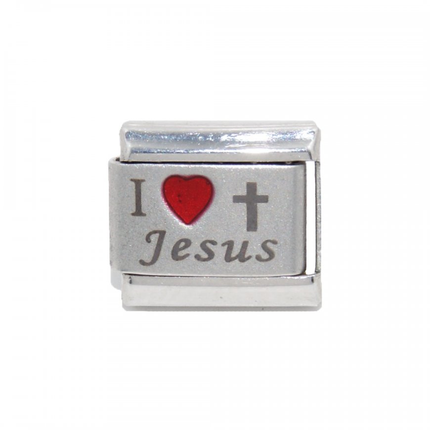 I love Jesus with cross - Red heart Laser Italian Charm - Click Image to Close