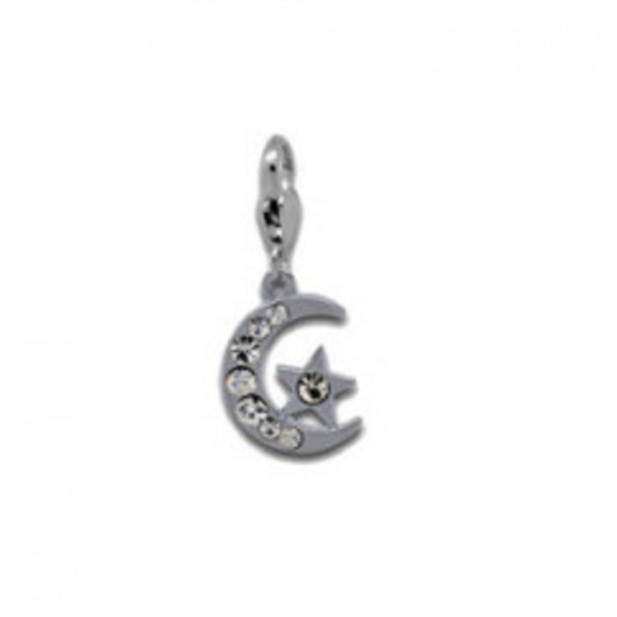 Rhinestone moon and star - clip on charm - Click Image to Close