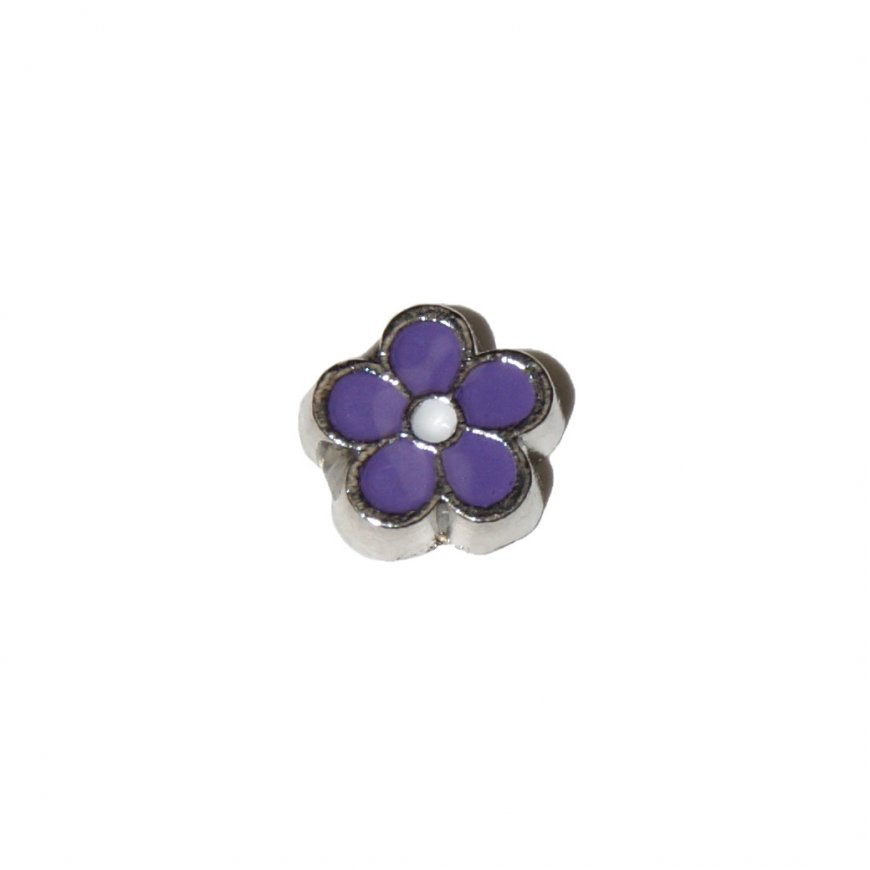 Purple Flower 7mm floating locket charm - Click Image to Close
