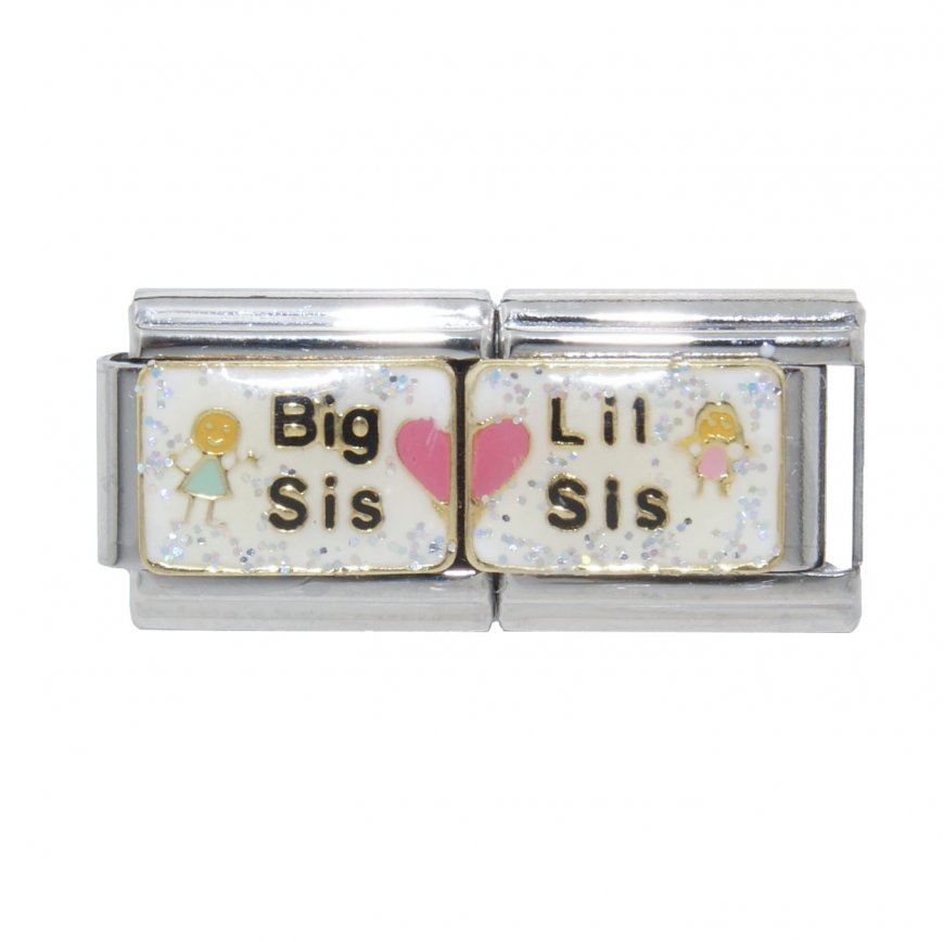 Big Sis Lil Sis (a) - Double link sparkly 9mm Italian charm - Click Image to Close