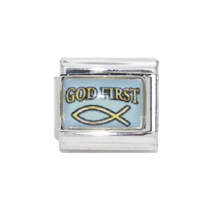 God First with christian fish - 9mm photo Italian charm - Click Image to Close