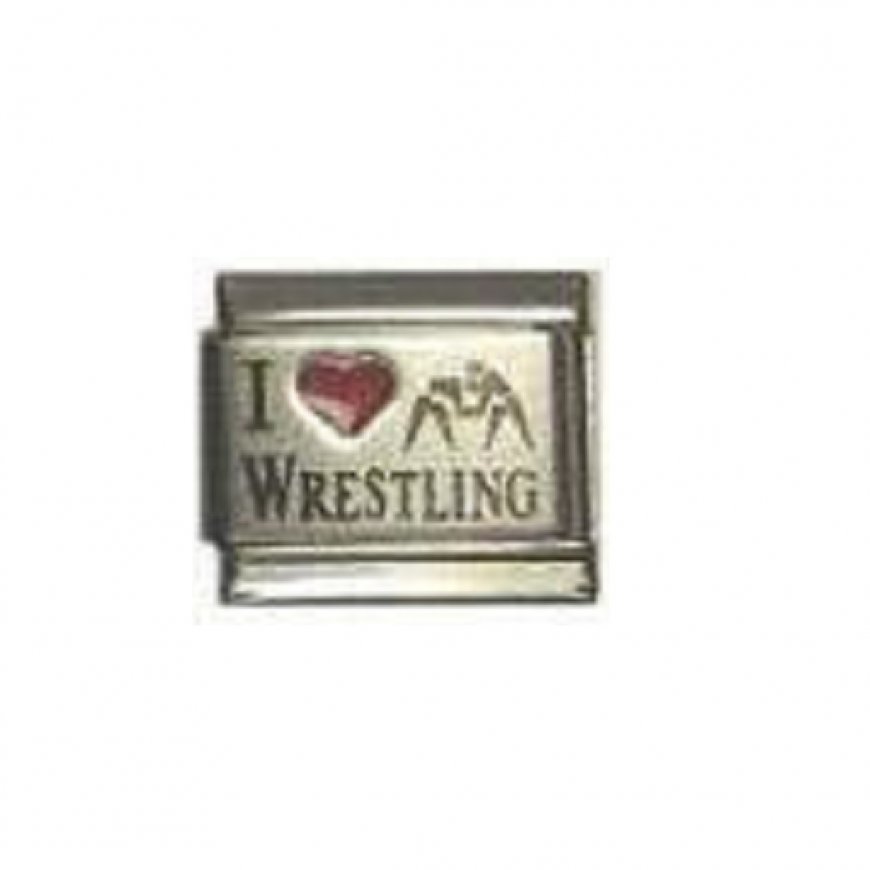 I love wrestling - red heart laser 9mm Italian Charm - Click Image to Close