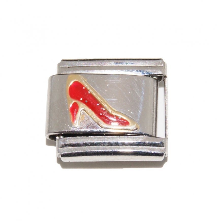 Red sparkly shoe - enamel 9mm Italian charm - Click Image to Close