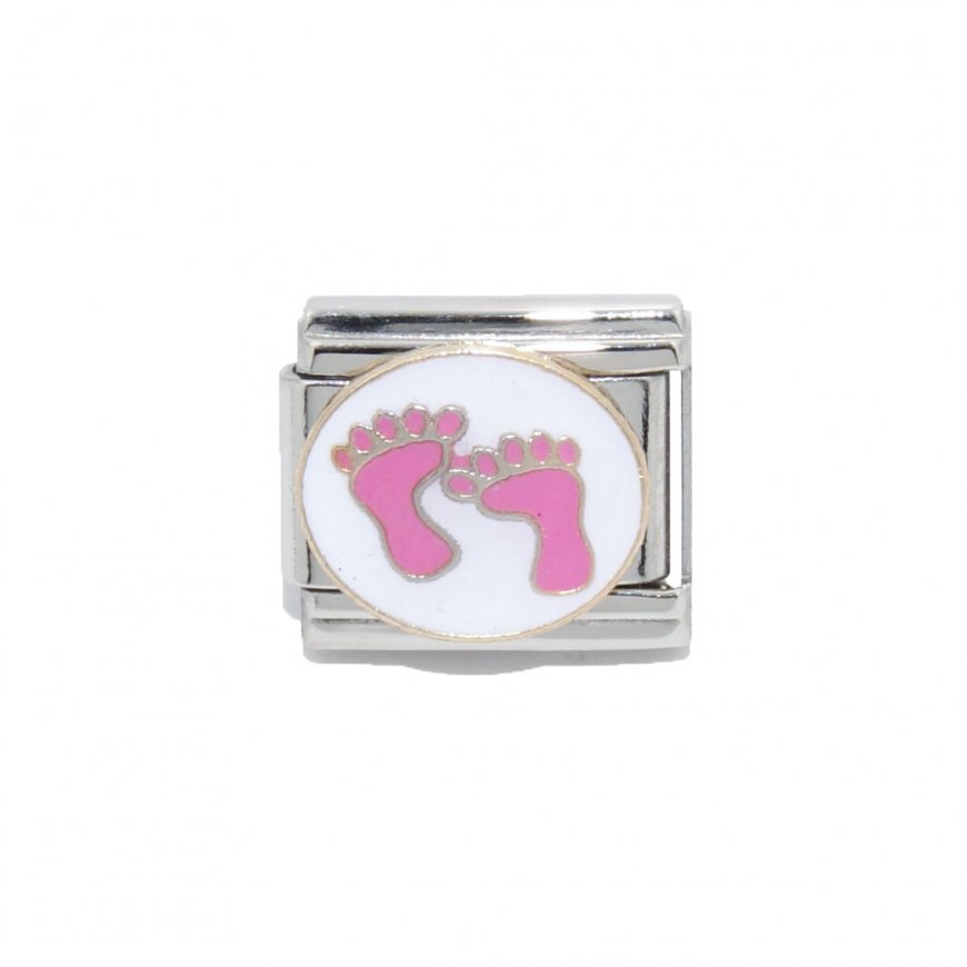 Baby pink feet enamel 9mm Italian charm - Click Image to Close