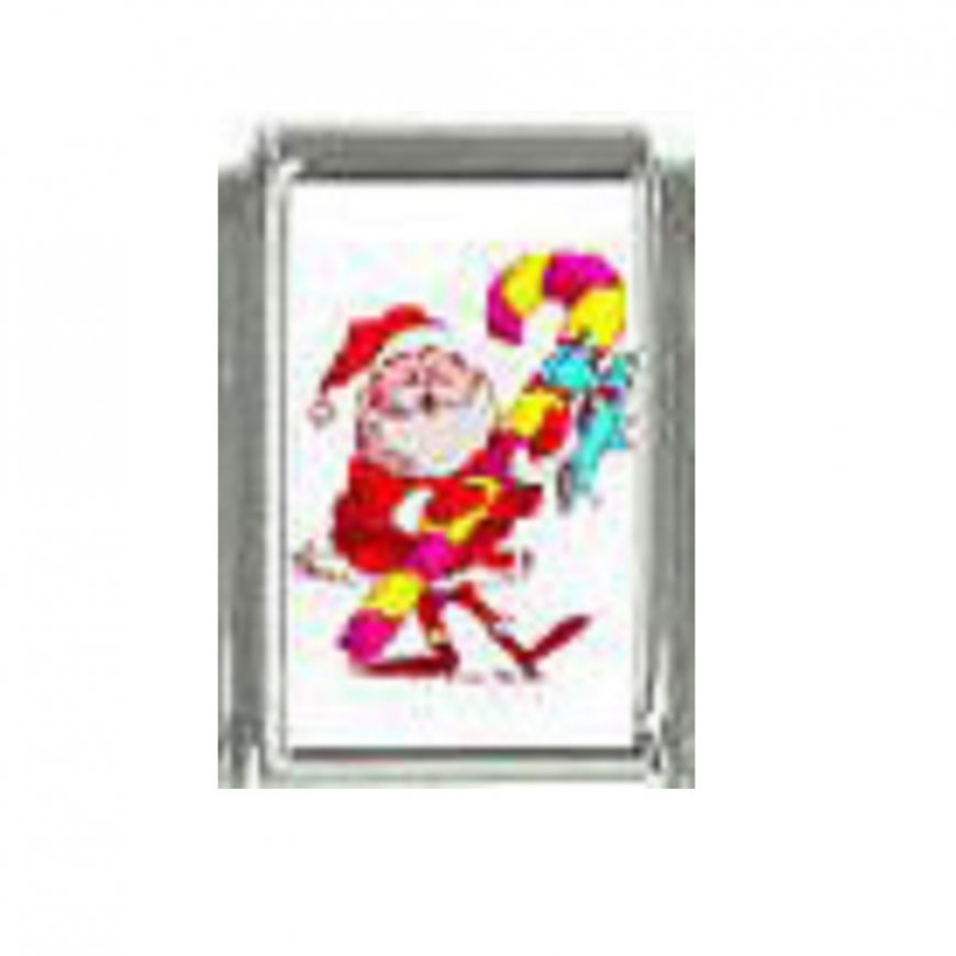 Christmas (ap) - Santa with candy cane 9mm Italian Charm - Click Image to Close