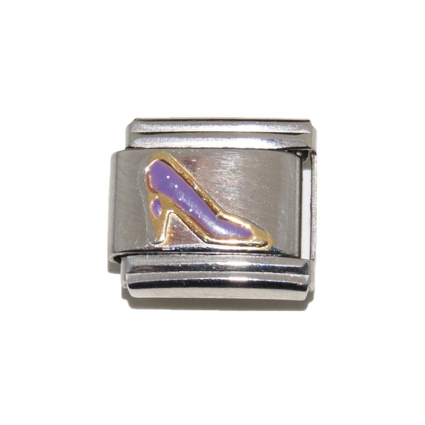 Purple sparkly shoe - enamel 9mm Italian charm - Click Image to Close