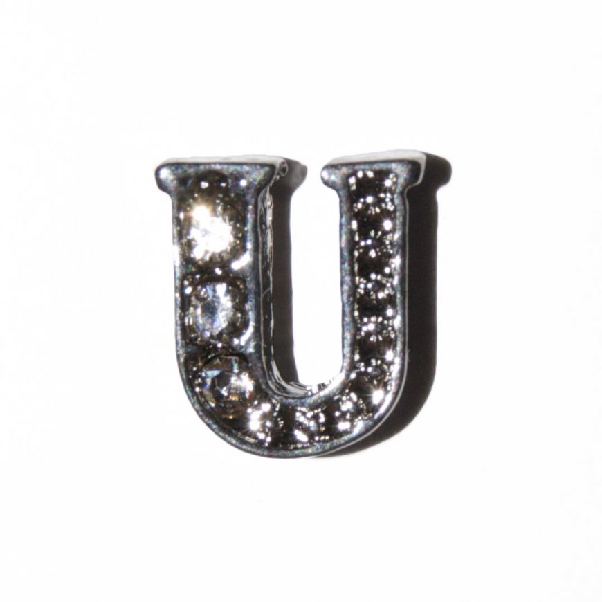 U Letter with stones - floating locket charm - Click Image to Close