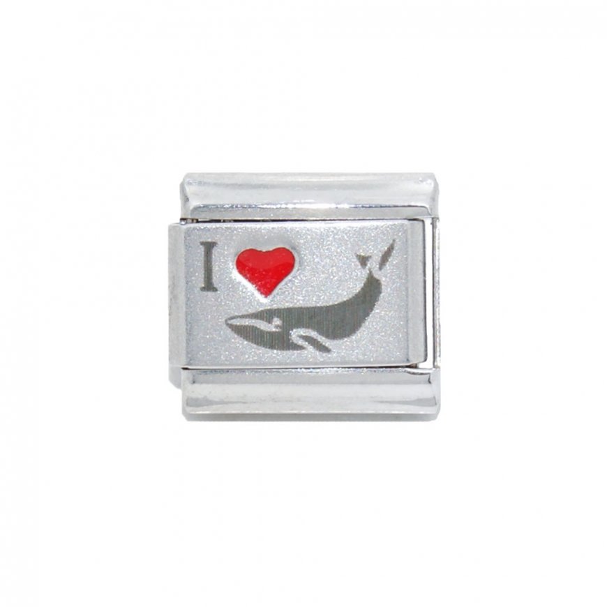 I love whales - red heart laser - 9mm Italian charm - Click Image to Close