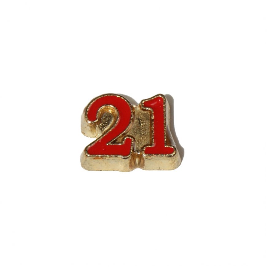 21 red and gold birthday 7mm floating charm - Click Image to Close
