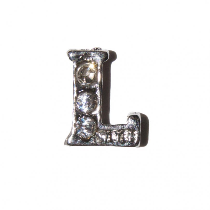 L Letter with stones - floating locket charm - Click Image to Close