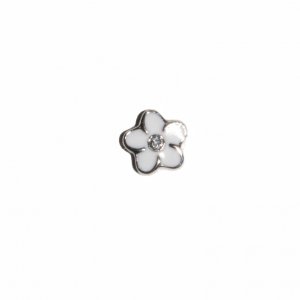 White flower with clear stone 7mm floating charm