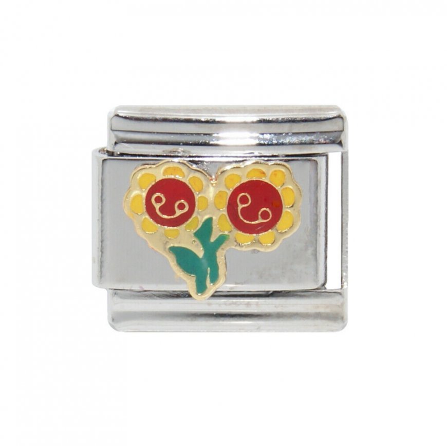 Sunflowers smiling - enamel 9mm Italian charm - Click Image to Close