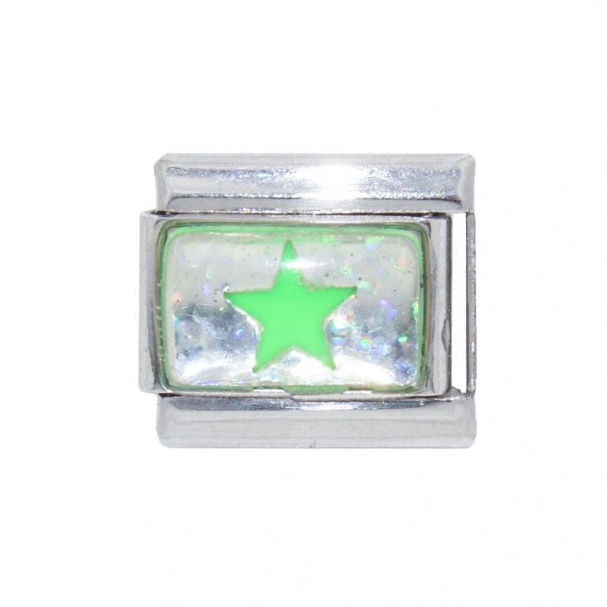 May - Birthmonth star silvery background 9mm Italian charm - Click Image to Close