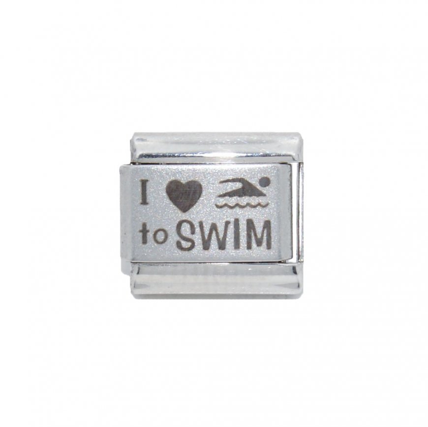 I love to swim - 9mm plain Laser Italian Charm - Click Image to Close