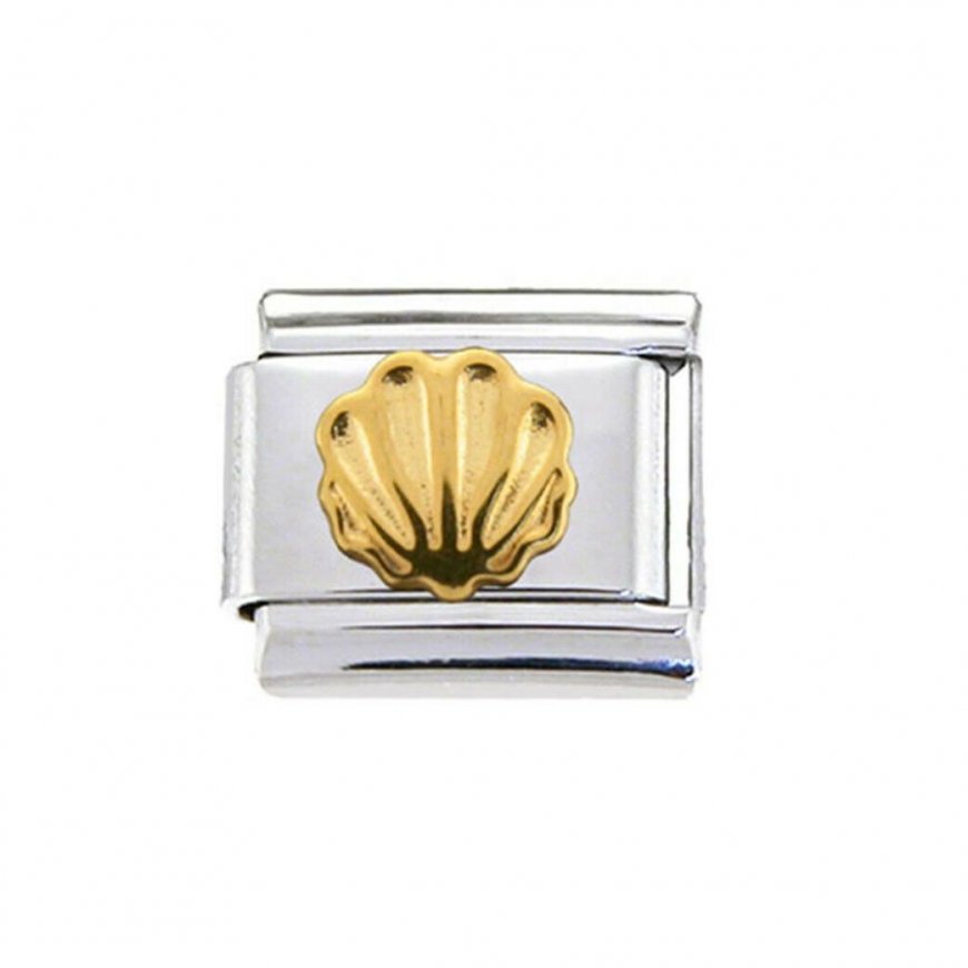 Goldtone mermaid shell - 9mm enamel Italian charm - Click Image to Close