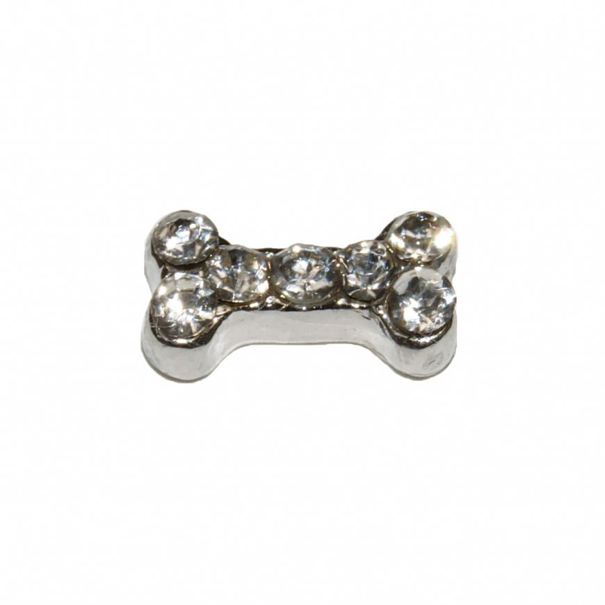 Dog bone with stones 8mm floating charm fits memory lockets - Click Image to Close