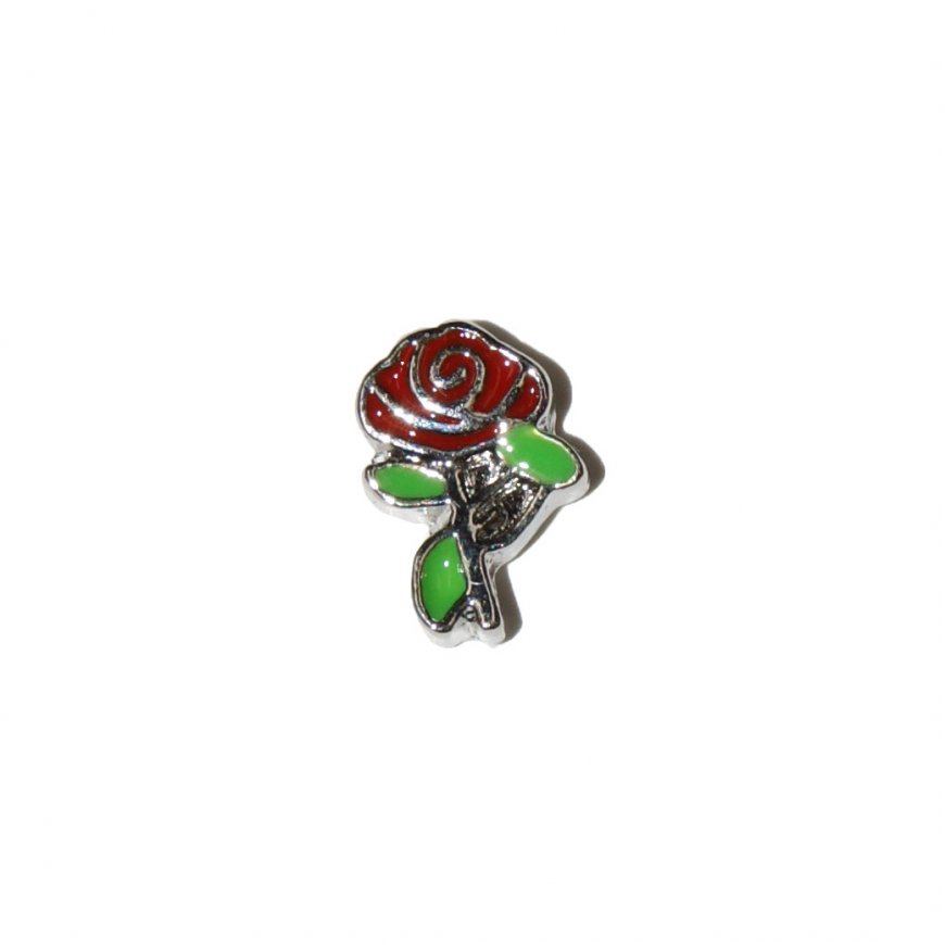 Red Rose with silver colour outline 8mm floating locket charm - Click Image to Close
