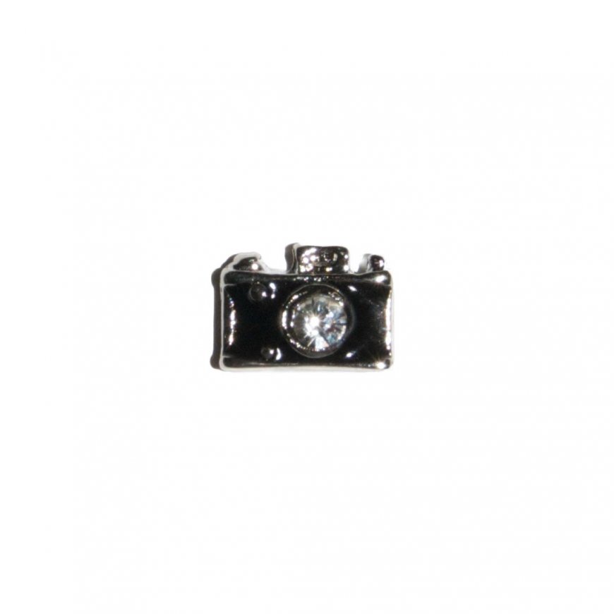 Camera with Stone 8mm Floating charm - Click Image to Close