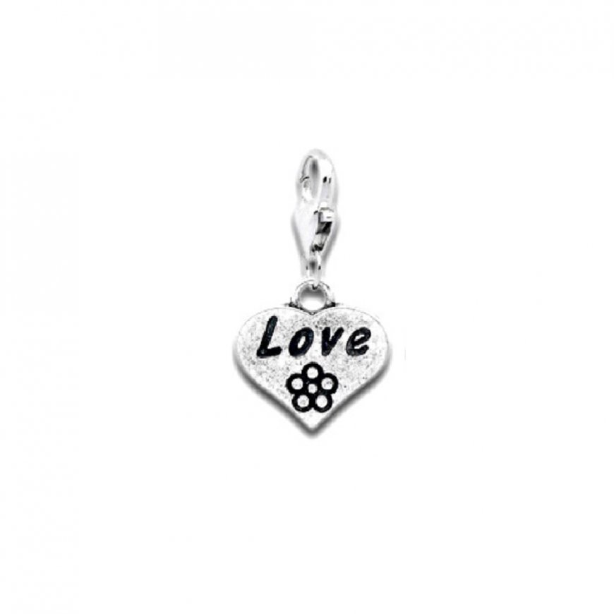 Clip on charm - Heart with flower - Love - Click Image to Close