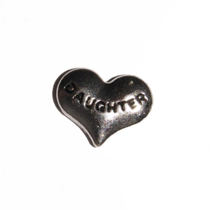 Daughter silvertone heart 10mm floating locket charm - Click Image to Close