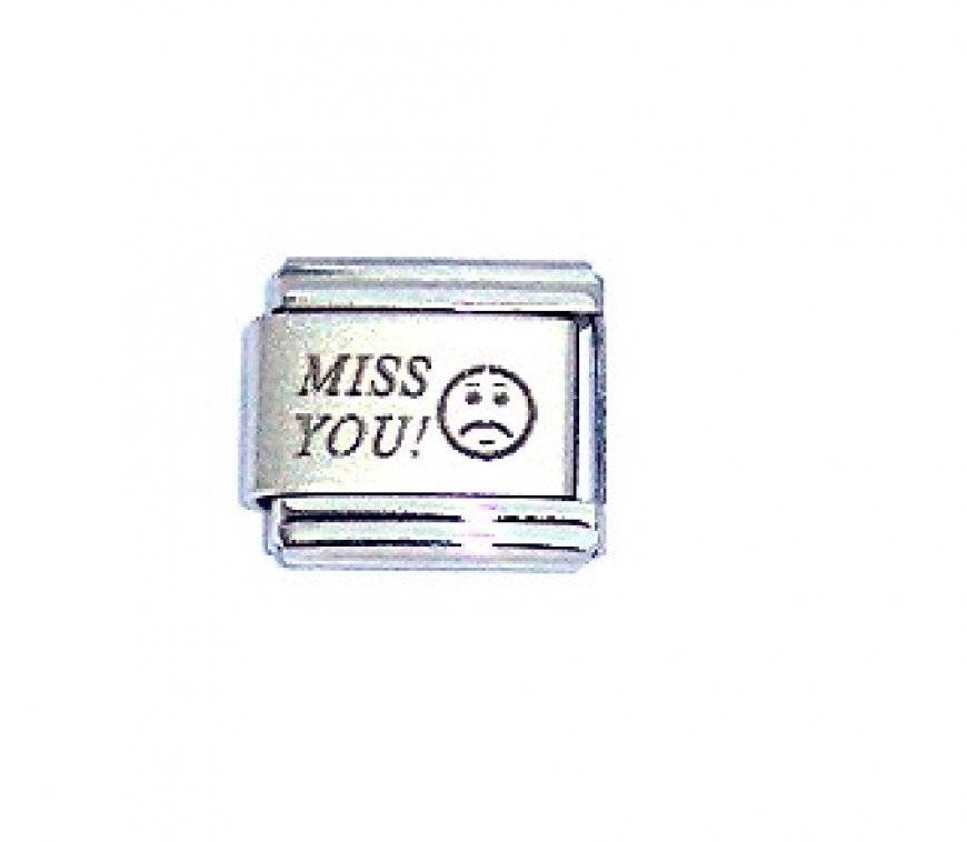 Miss you! with sad face - laser 9mm Italian charm - Click Image to Close