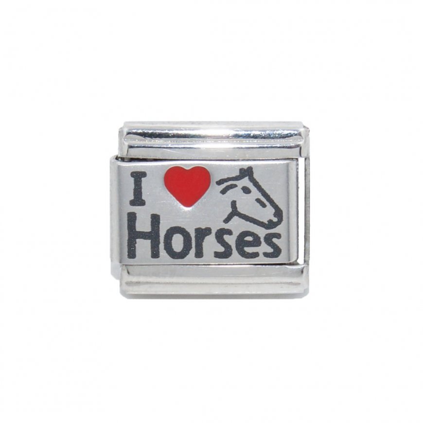 I love horses (a) - red heart laser 9mm Italian charm - Click Image to Close